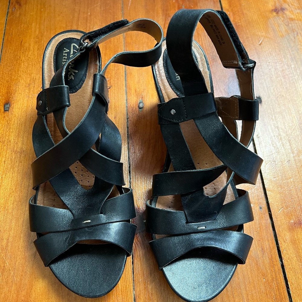 Clarks Black Wedge Sandals